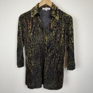 Vintage Andria Lieu Velvet Burnout Top S Green Brown Forest Fairy USA‎